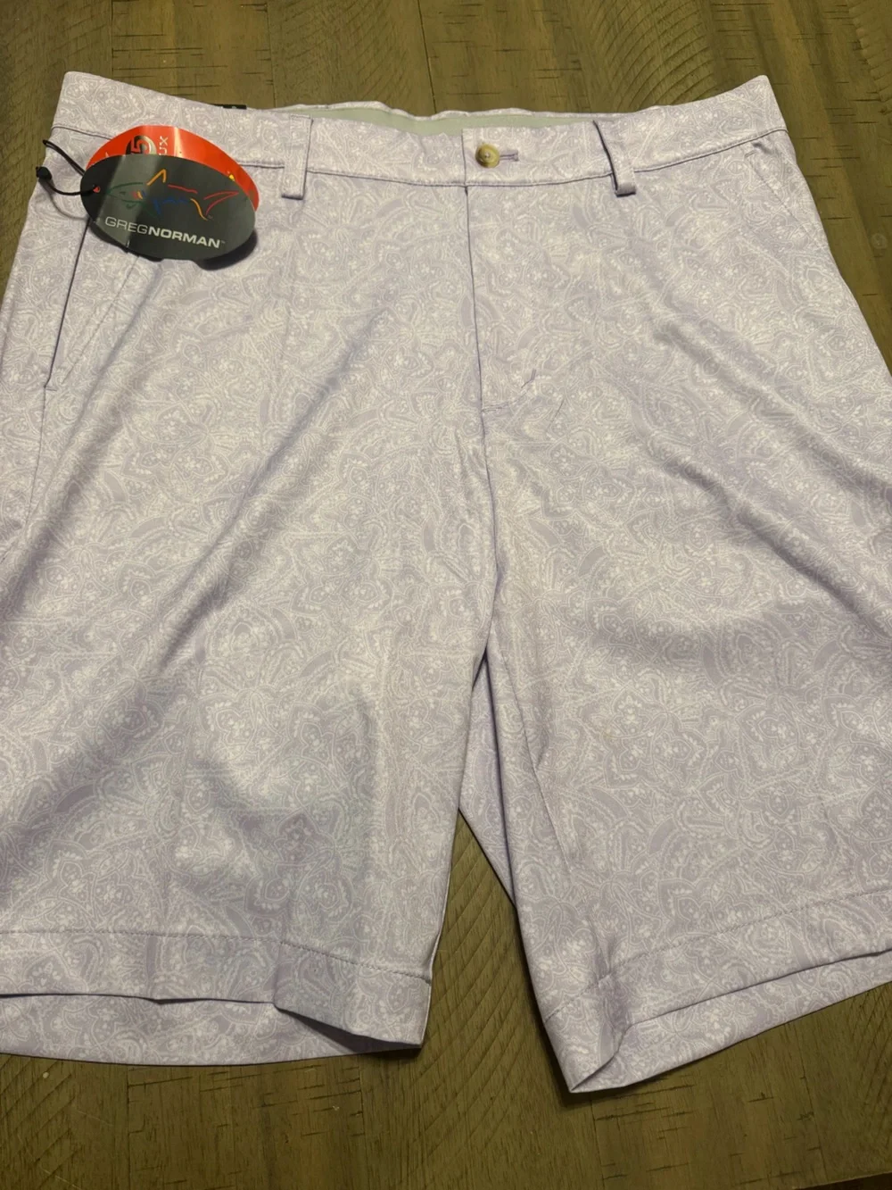 Greg Norman ML75 Microlux Golf Pants in Light Gray with Lavender Trim